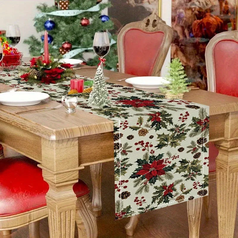 ผ้าปูโต๊ะคริสต์มาสลายสน 1 ชิ้น ลายโคนสน ของขวัญที่สมบูรณ์แบบสำหรับการตกแต่งโต๊ะอาหารในครอบครัวในช่วงงานปาร์ตี้วันหยุด