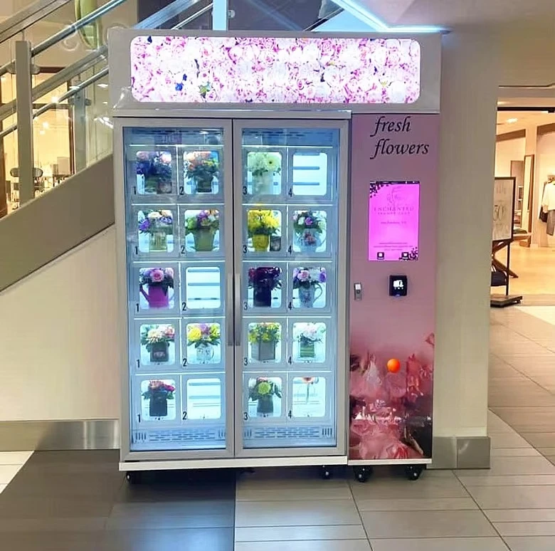 Rotating Display 21.5 Touchscreen Fresh Flower Dispenser and Flower Vending Machine Self service Flower Shop Cloud Based