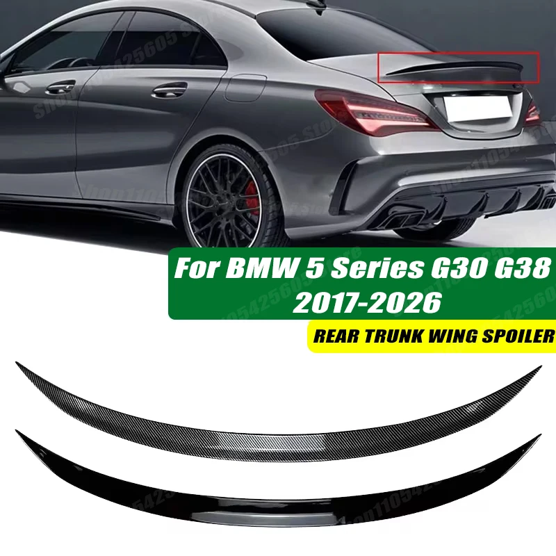120cm 5D Carbon Look Rear Boot Trunk Spoiler Lip Stick-On Decorative Rear Wing For BMW 5 Series G30 G38 2017-2026