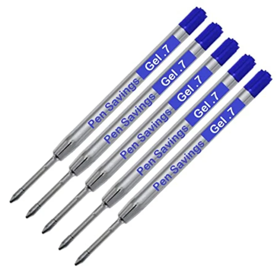 5 Pack, Gel Pen Refills Compatible with Parker Ballpoint Pens, .7mm, Smooth Writing, Frictionless Flow Bulk Packed