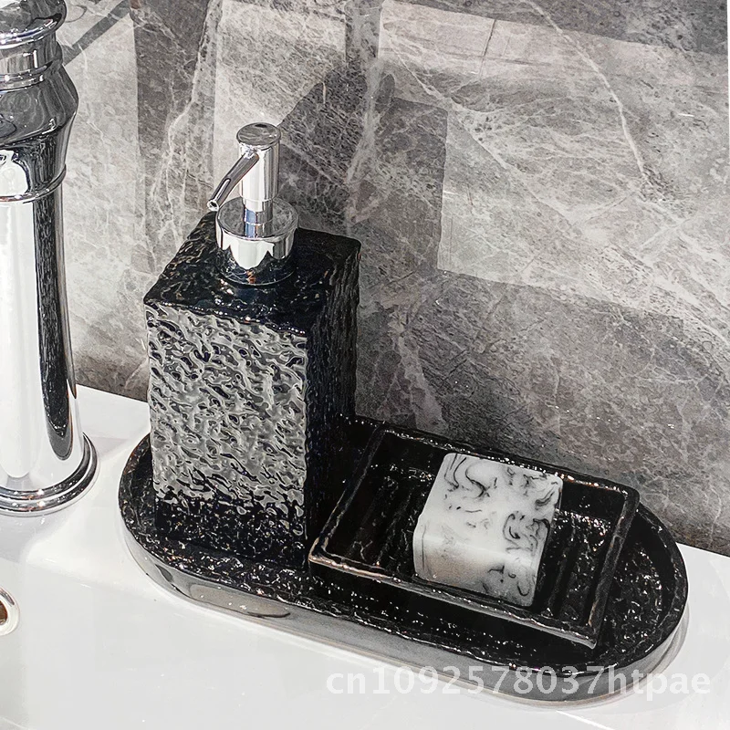 أدوات الزينة صينية تخزين لوازم الحمام حوض غسيل الفندق فرشاة الأسنان رف عرض السيراميك مطروق أسود أبيض #5