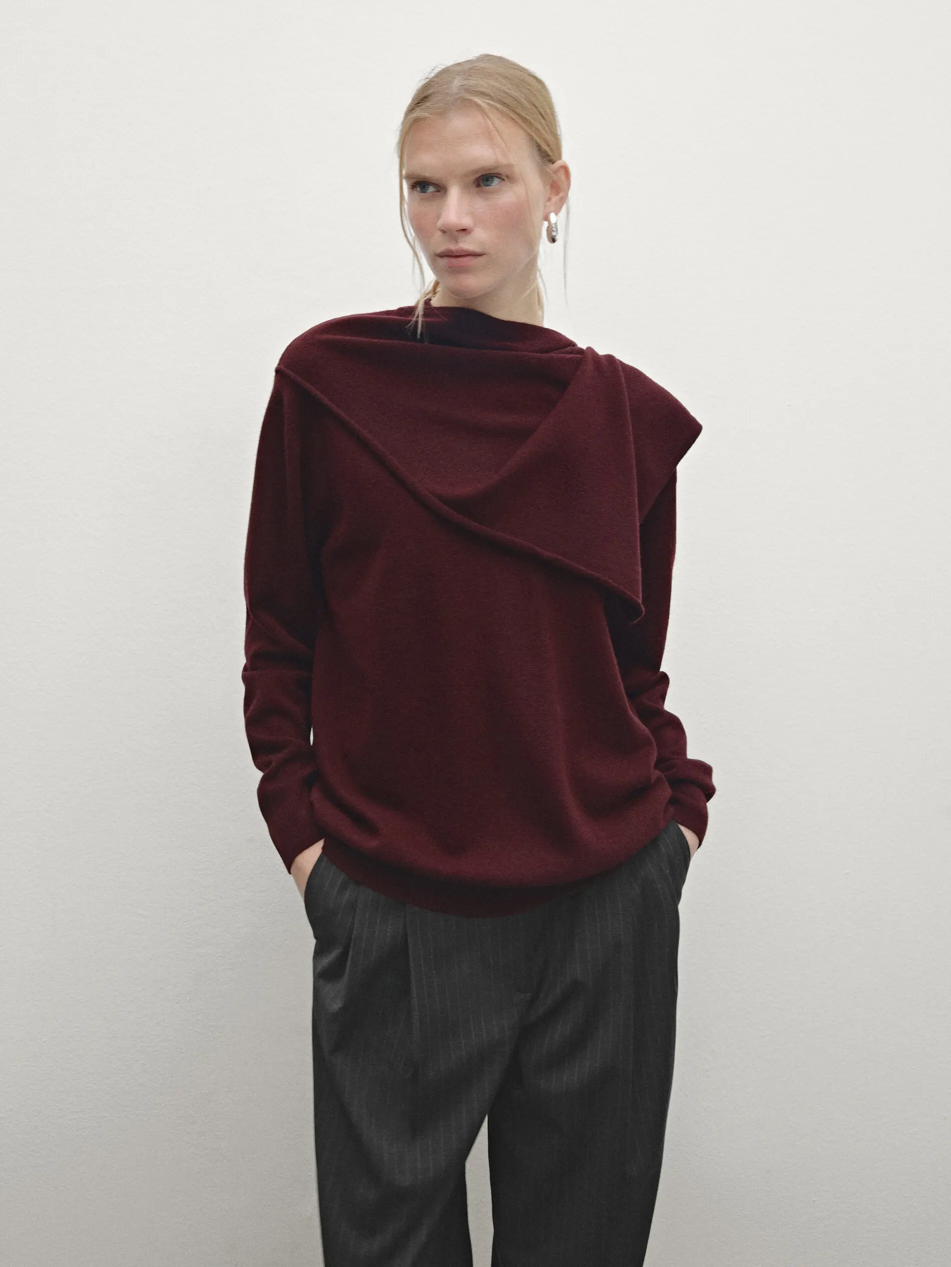 Ethereal MD 2025 masidutti شتاء نمط جديد من سترة محبوكة غير رسمية بأكمام طويلة مصنوعة من مزيج الصوف مع وشاح للنساء