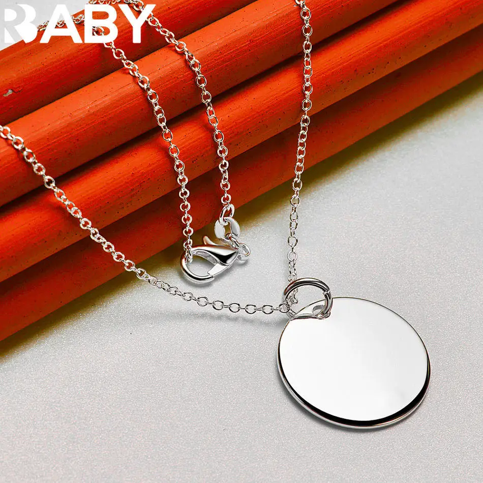 

URBABY 925 Sterling Silver Round Pendant Necklace Chain For Women and Man Fashion Jewelry Charm Wedding Accessories