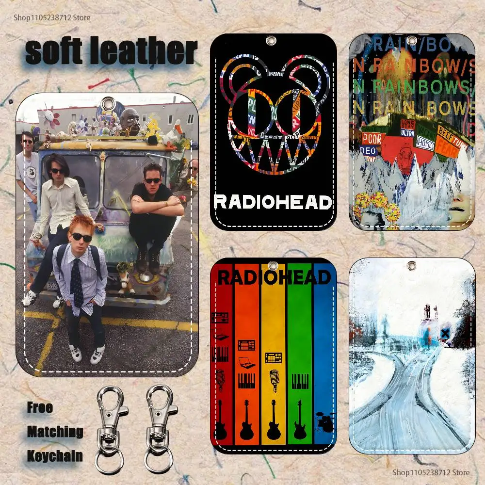 

R-Radioheads Thom Y-Yorke Pattern 1Pc PU Leather Card Holder Keychain Key Ring Door Lock Access Tags ID Card Case Keychain Card