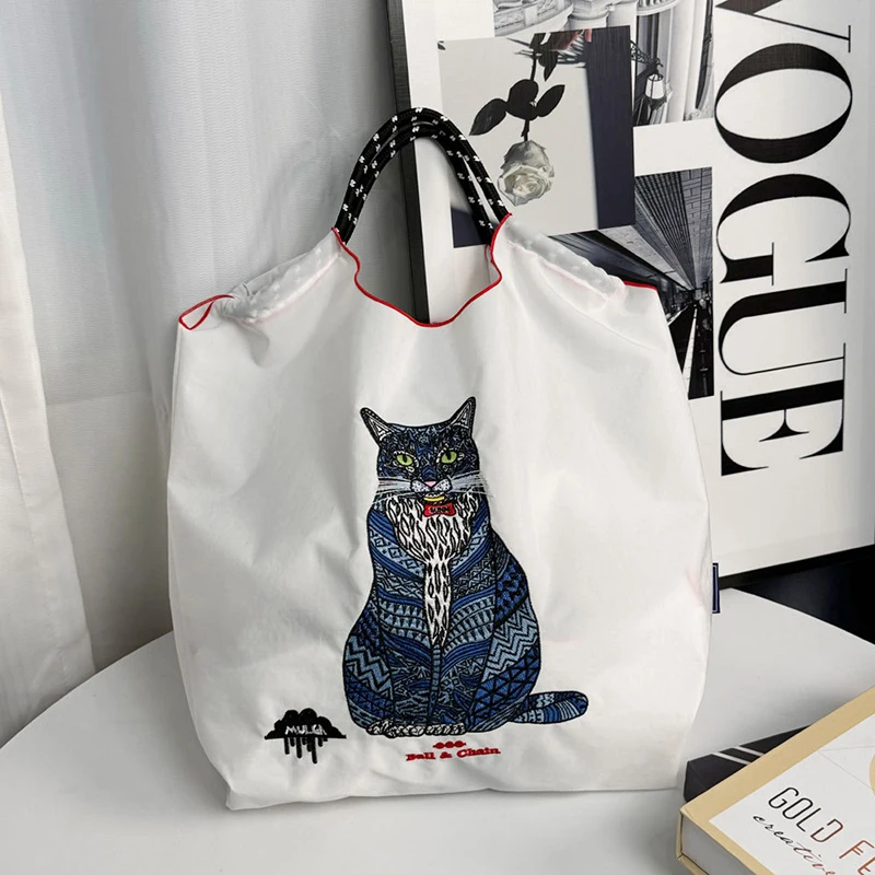 Ball&Chain Purple Love Environmental Bag Cartoon Nylon Embroidery Shopping Bag Canvas Handbag Storage Shoulder Bag Girls Gifts