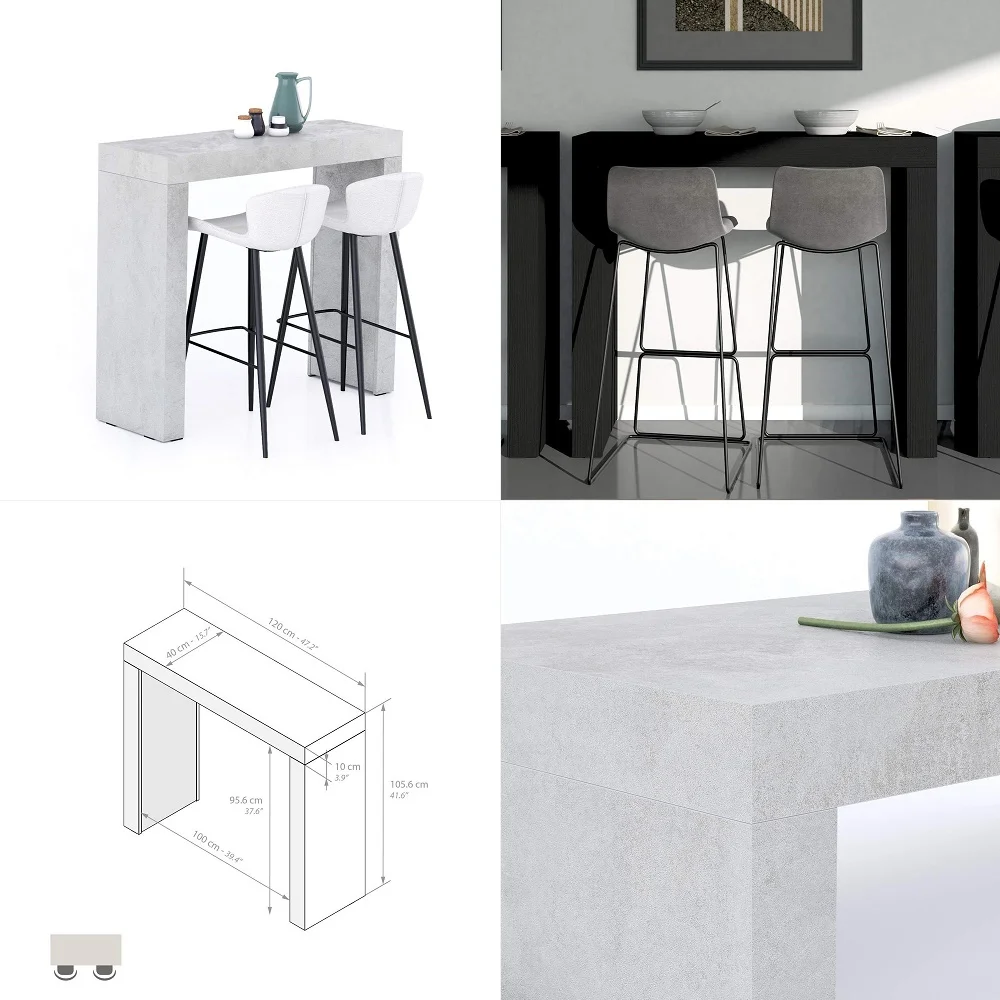 

Evolution Tall Kitchen Bar Table Made in Italy Space Saving, Counter Height Table for 2 Modern Breakfast Bar Counter Top w Cabl