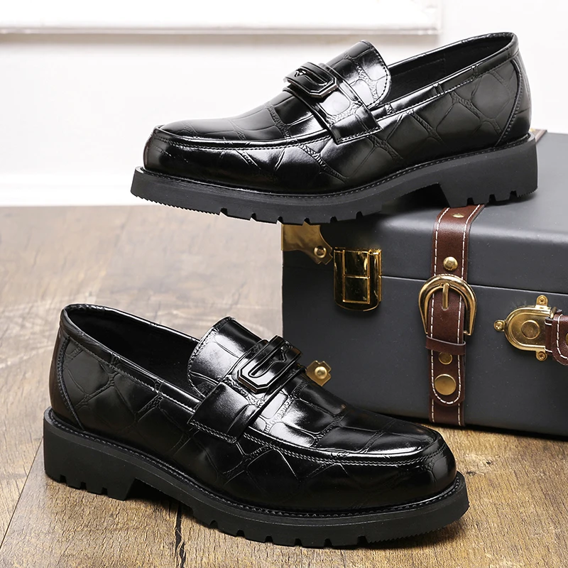 Men's Shoes Hot Sale Crocodile Texture Loafers Luxury Slip-On Comfortable Shoes for Men Genuine Leather Casual Footwear Zapatos