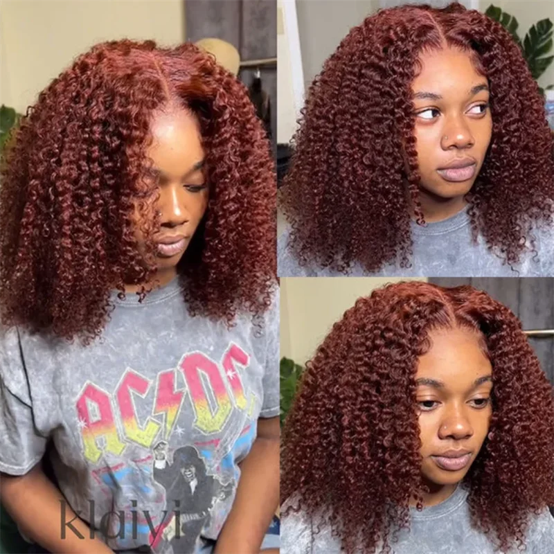 5x5 HD Transparent Lace Frontal Wigs Reddish Brown Colored 4x4 Closure Wigs For Women 250% Density Deep Curly 13x6 Lace Frontal