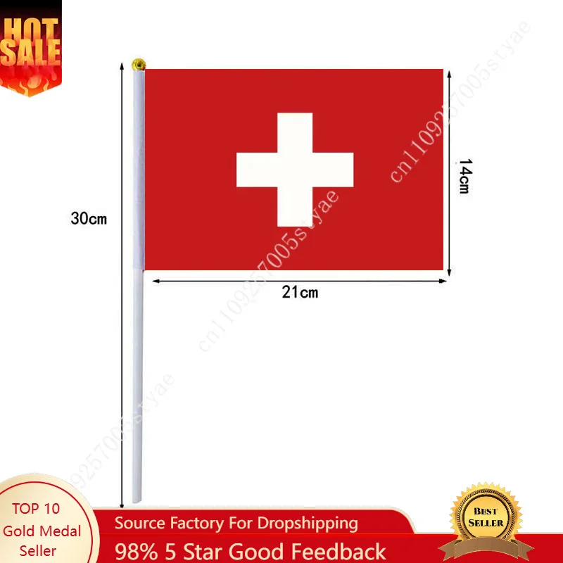Switzerland Hand Waving Flags Swiss Small Mini Hand Held Flag 10 Pcs 14x21cm  Sporting Event Support Handheld Flag