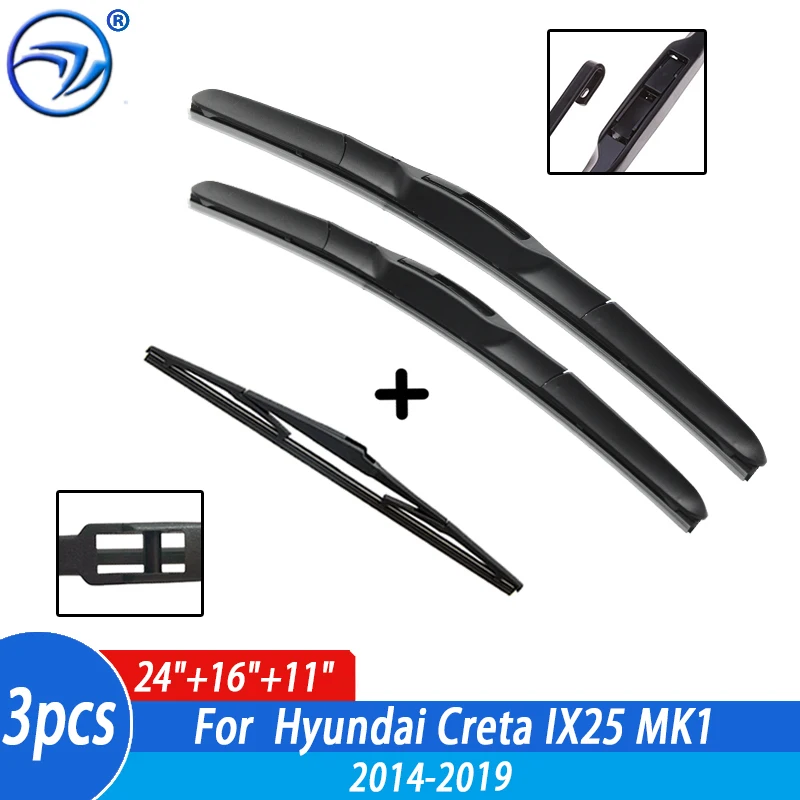 Zestaw piór przednich i tylnych wycieraczek do Hyundai Creta IX25 MK1 2014 2015 2016 2017 2018 2019 Szyba przednia