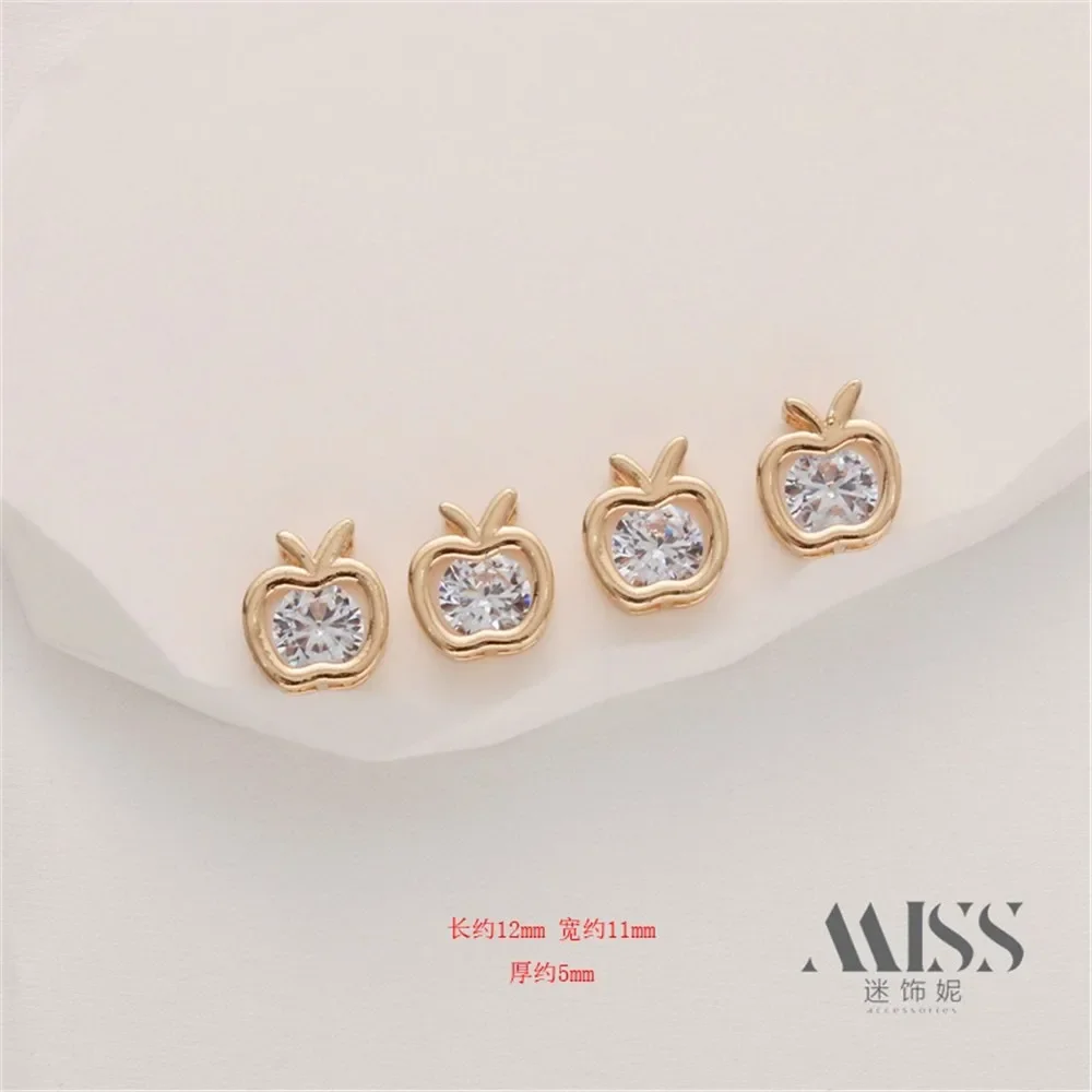 

14K Gold-wrapped Color Zircon Three-dimensional Apple Bead Pendant DIY Accessories Handmade Bracelets Necklace Accessories