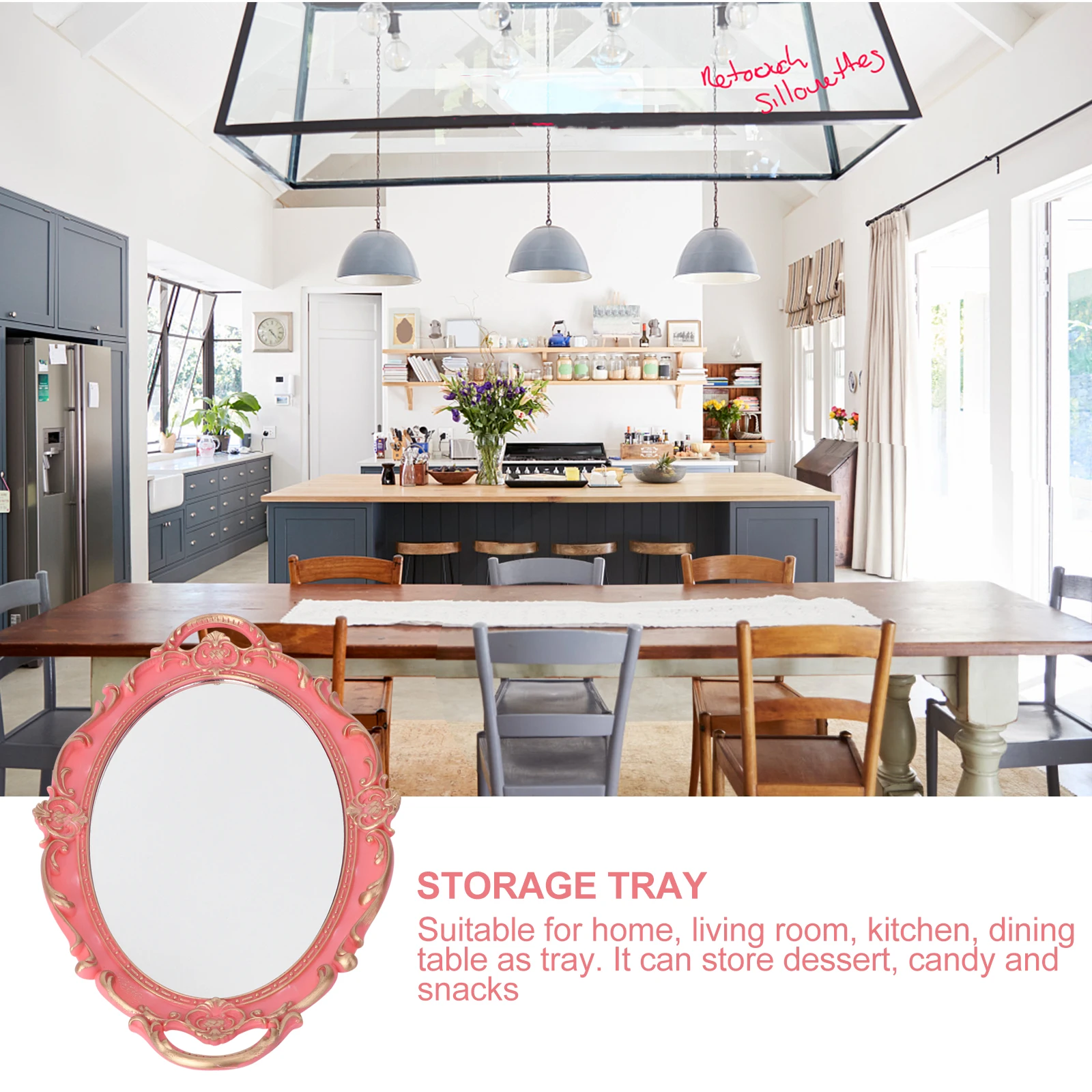 

1pc Vintage Mirror Effect Storage Tray Decorative Perfume Jewelry Holder Elegant Makeup Plate Home Kitchen Living Room