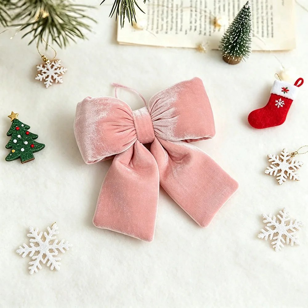 Velvet Fabric Bowknot Pendant Classic Christmas Style DIY Christmas Tree Decorations Bowknot Shape Christmas Bow Ornament