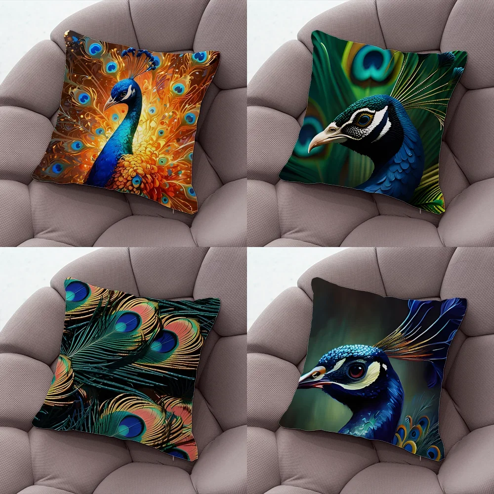

Peacock Feathers Pillow Case Pillow Case Living Room Sofa Cushion Cover Suitable For Home Bedroom Room Decoration