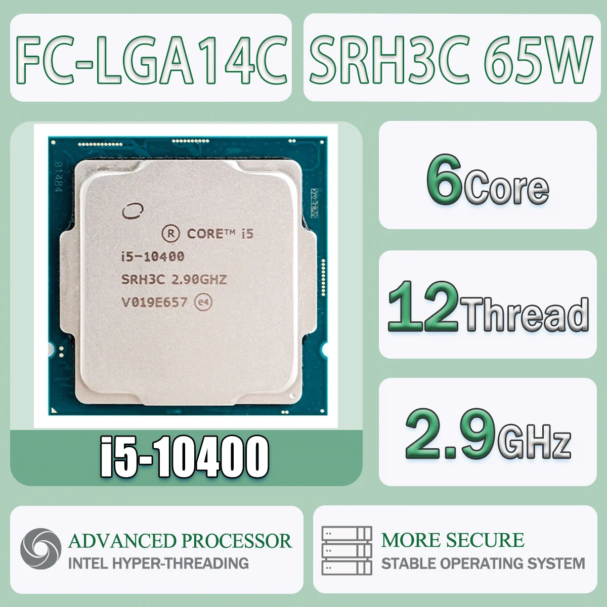 Servidor de CPU Intel Core I5-10400 2,9 GHz 6 núcleos 12 hilos L2 = 1,5 M L3 = 12 M caché hasta 4,30 GHz 65 W I5 10400 enchufe de interfaz FC-LGA14C