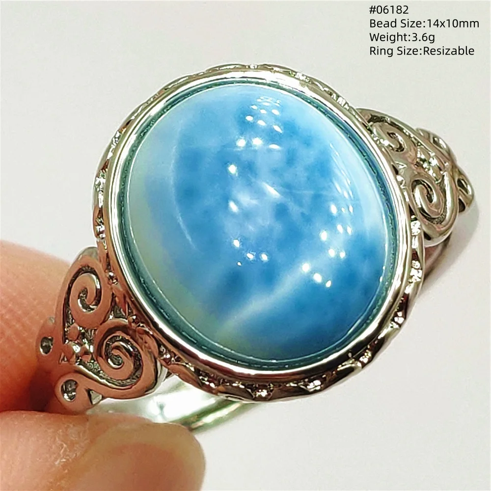 Larimar Natural Blue Larimar Adjustable Ring 19.5/11.9/11mm Larimar Gemstone Women Men Water Pattern AAAAA view 5
