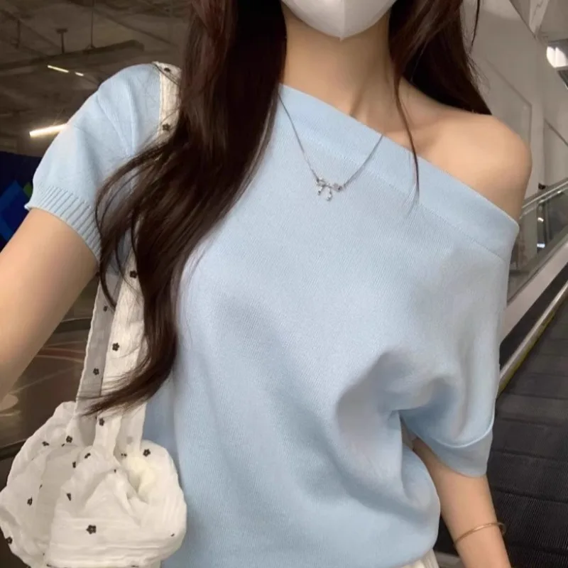 

Женская одежда, полосатая футболка с открытыми плечами и коротким рукавом, летние свободные повседневные винтажные модные базовые топы