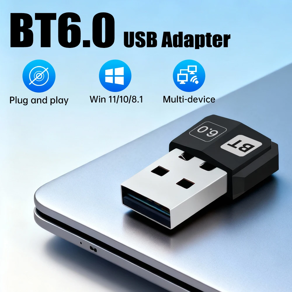 

USB Bluetooth 6.0 Adapter Wireless Driver-Free Mini Bluetooth Dongle Transmitter Receiver for Windows 11/10/8/7 Desktop Laptop