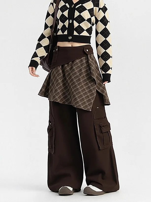 

Винтажные коричневые джинсы-карго женские свободного кроя, прямые повседневные брюки для осени и зимы, новинка, с карманами-шторками, женские джинсы