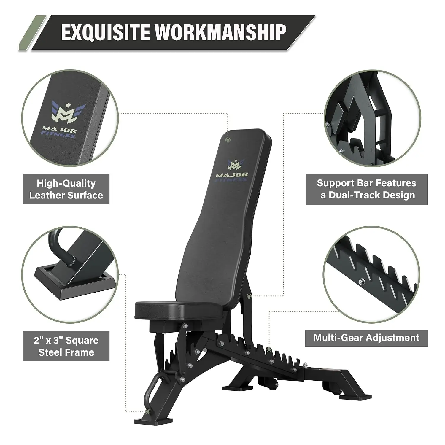 Weight Bench - 1300LBS Weight Capacity and 36 Adjustable Positions Strength Training Bench for Garage, Custom