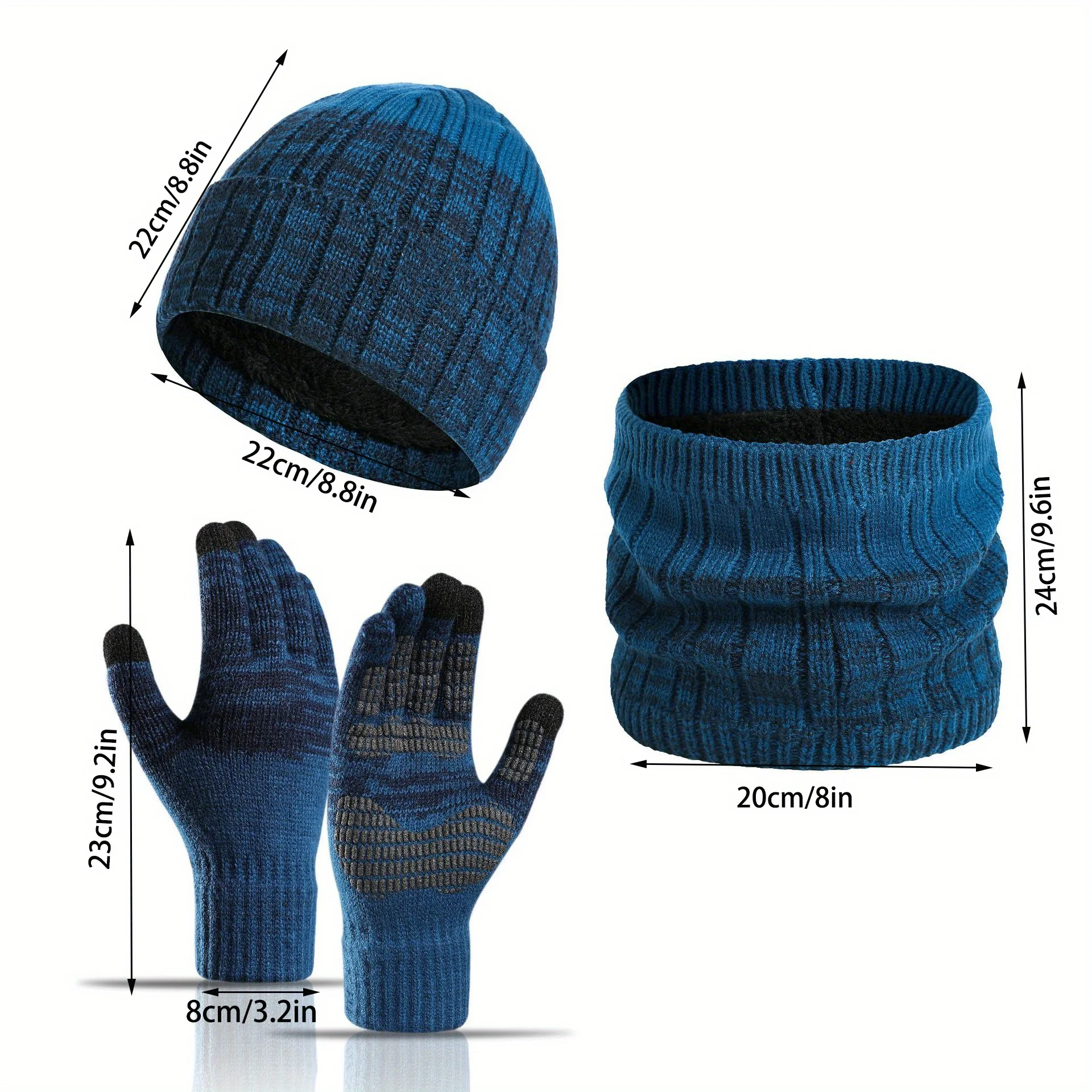 Outdoor Neck Warmer Set 3Pcs Fleece Lined Thickened Knit Hat For Men Women Winter Cold Weather Windproof Protection