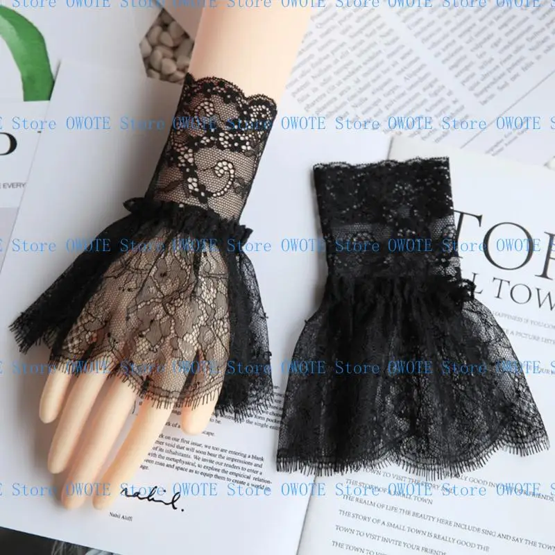 

A52E Fashion Lace Wrist Cuffs Lace Detachable Fake Sleeve Cuffs for Women Decoration