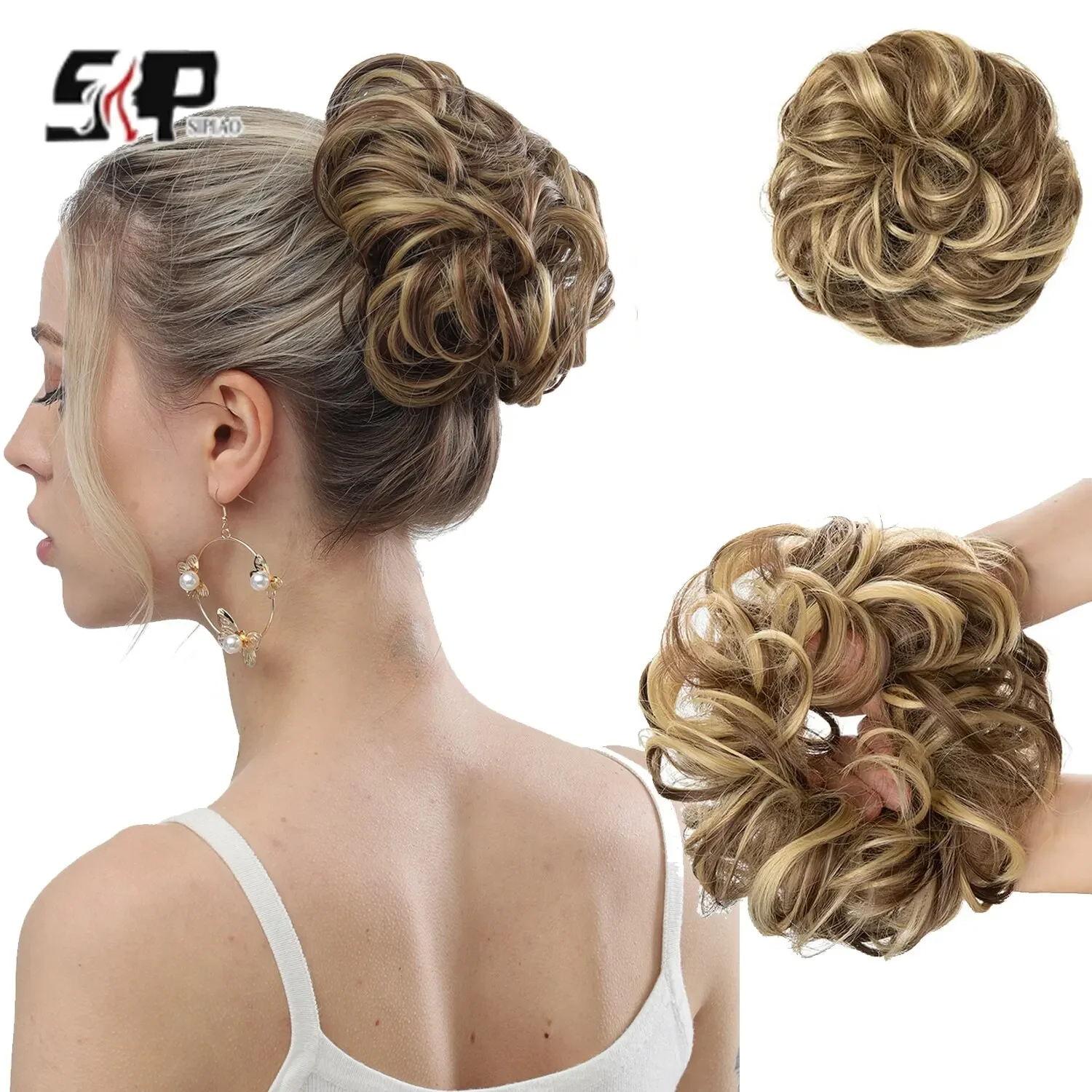 Messy Hair Bun Hair Pieces Wavy Curly Synthetic Updo Fake Scrunchies Ponytail Extension for Women Messy Hair Bun Hair Pieces