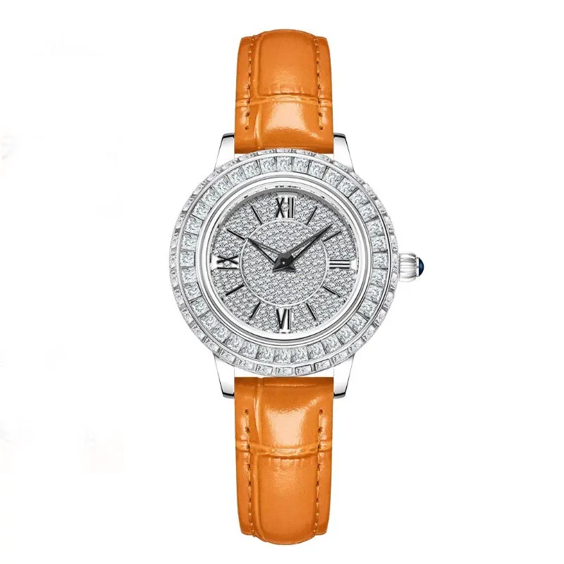 Women Quartz Watch Full Diamond Dial Iced Out Rhinestone Black Red Blue Leather Strap Ladies Fashion Analog Wristwatch Gift
