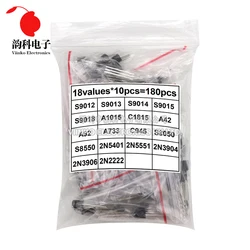 Transistor Assorted Kit TO-92 18kinds*10pcs=180pcs 2N2222 S9013 S9014 S9015 S9018 S8050 S8550 2N5551 2N5401 2N3904 2N3906 C1815