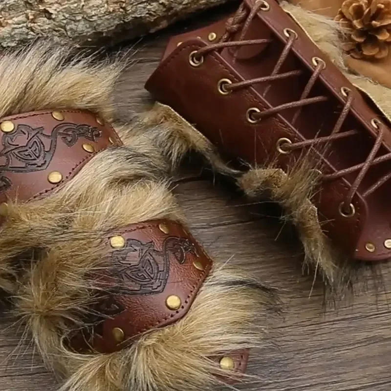 

1pc Medieval Style Faux Leather Fur Wrist Guard Retro Armguard Bracer Creative Costume Accessories Cosplay Props