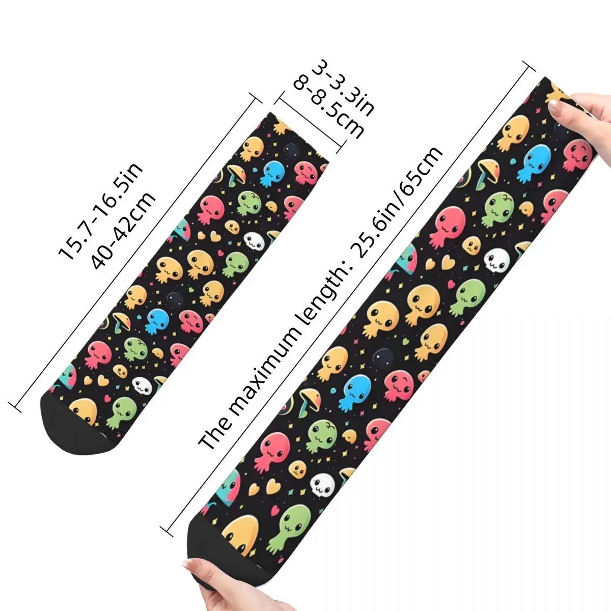 Funny Men's Socks Colorful Cute Aliens Pattern Retro Alien And UFO Pattern Street Style Novelty Crew Sock Gift Pattern Printed