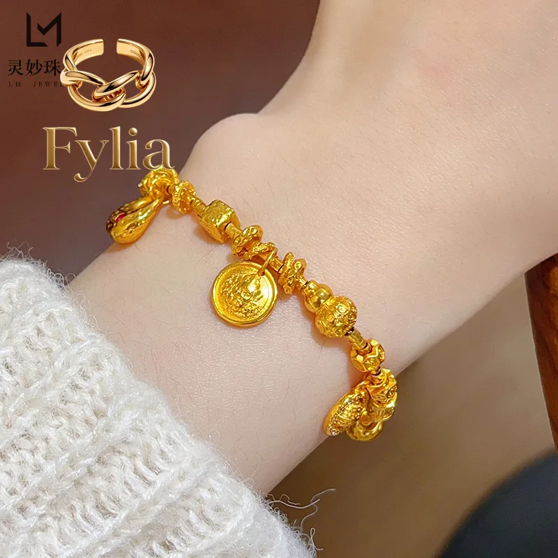 

Fylia Jewelry Fylia Jewelry New Chinese ancient style 24K real gold shiny hammer pattern Fat Fortune God 9999 bracelet Ruyi