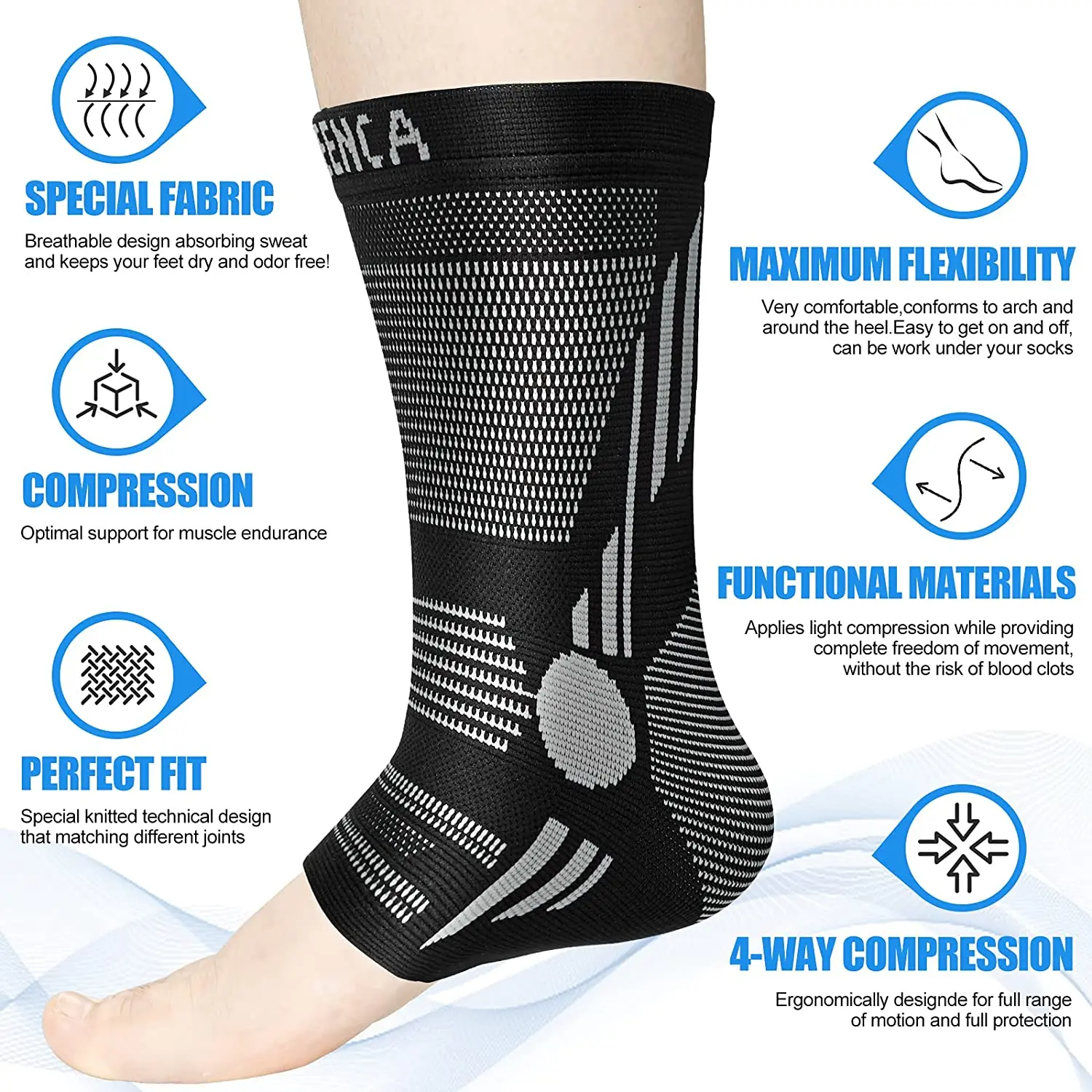 Ankle Brace Compression Sleeve  Support for Achilles Tendonitis Plantar Fasciitis Joint Pain Swelling Heel Spurs Injury Recovery