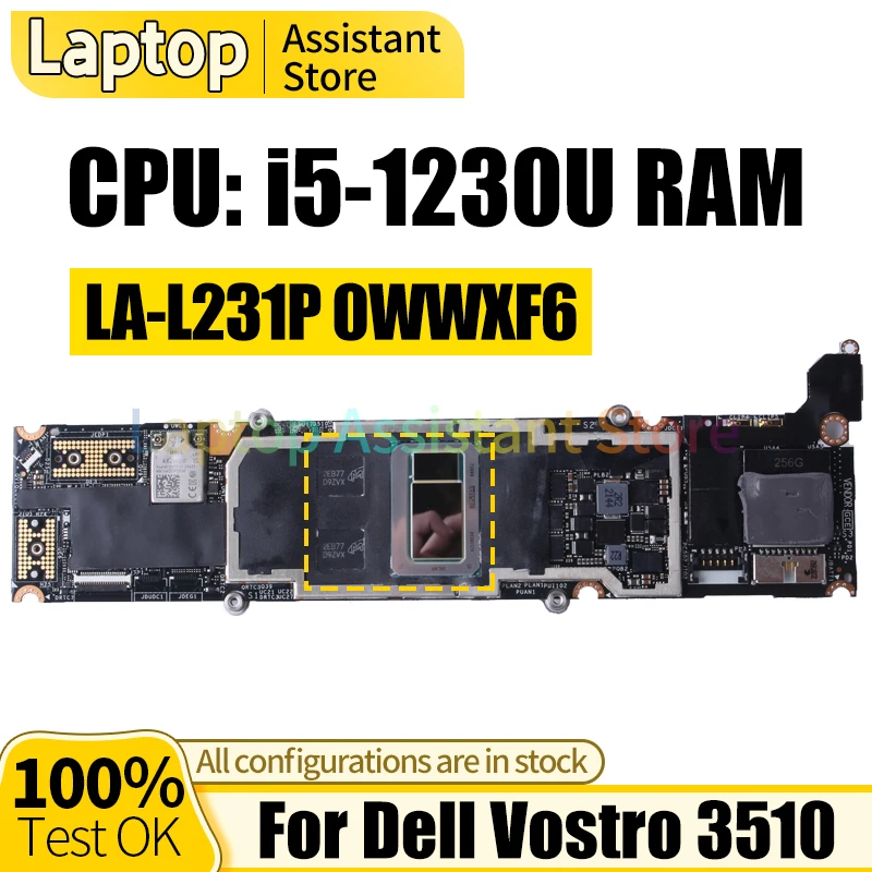 

LA-L231P For Dell 7480 5300 7460 Laptop Mainboard 0WWXF6 i5-1230U RAM Notebook Motherboard