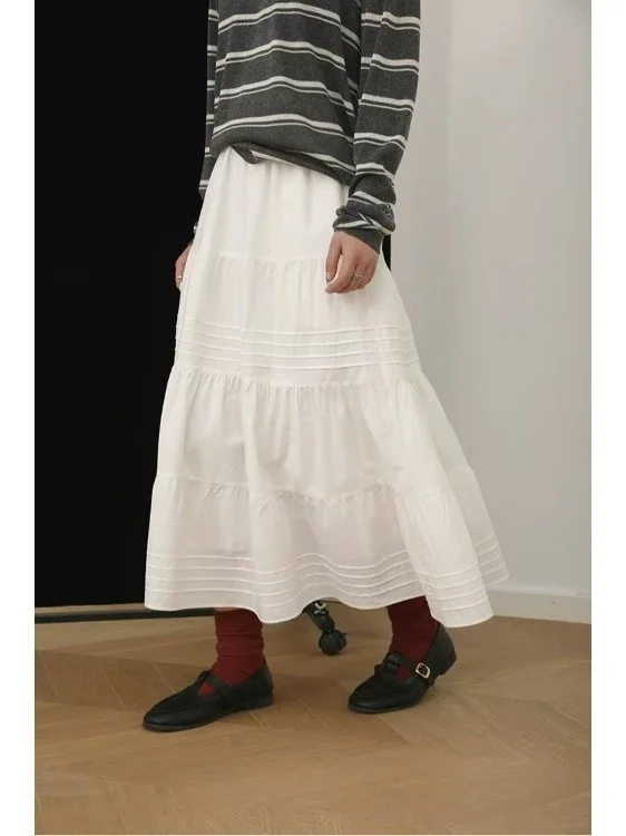 

Spring 2026 Retro High Waist A-Line Skirt plus Size Women's Dstring Cake Skirt Long Slimming Gored Skirt Casual Cotton