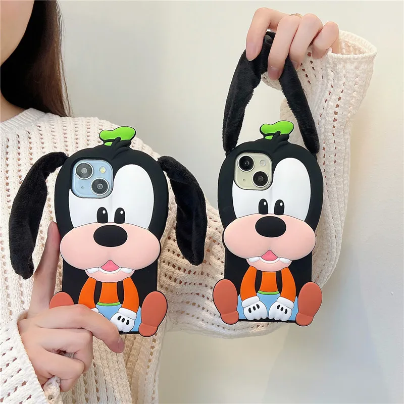 Plush doll Ear Disney Goofy Phone Case for iPhone 13 14 15 16 Pro Max for iphone15pro/16pro/14pro Soft silicone Cover