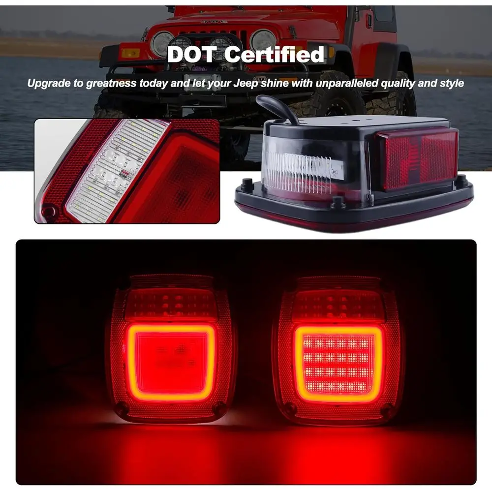 1979–2006 Jeep Wrangler TJ quadratische LED-Rücklichter mit Markierung, Stopp, Blinker, Bremslichtern, rot, 2er-Pack