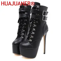 2026 Women Autumn Ankle Boots Sexy High Heels Platform Boots Round Toe Leather Booties Black Shoes Ladies Party Shoes