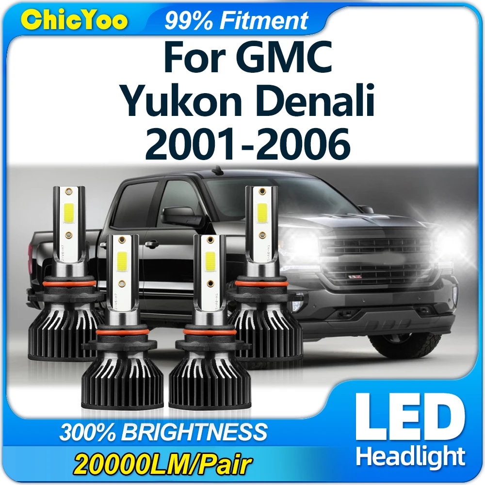 Car LED Headlight Bulbs 40000LM High Low Beam 6000K Auto Headlamps 12V For GMC Yukon Denali 2001 2002 2003 2004 2005 2006