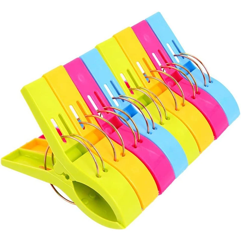 Large Colorful Clothes Clip 4/8pcs Plastic Beach Towel Clips Windproof ClothesPins for Beach Chair Blankets Pool Clothes Pins