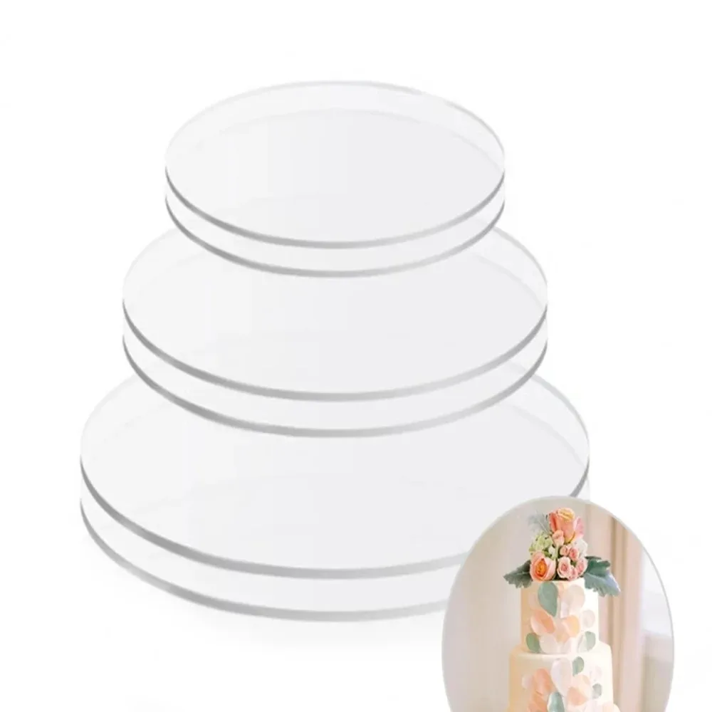 2pcs/Set Acrylic Round Cake Disc 4/6/8/10inch Reusable Happy Birthday Cake Base Plate DIY Cakes Tools for Cake Baking Dessert