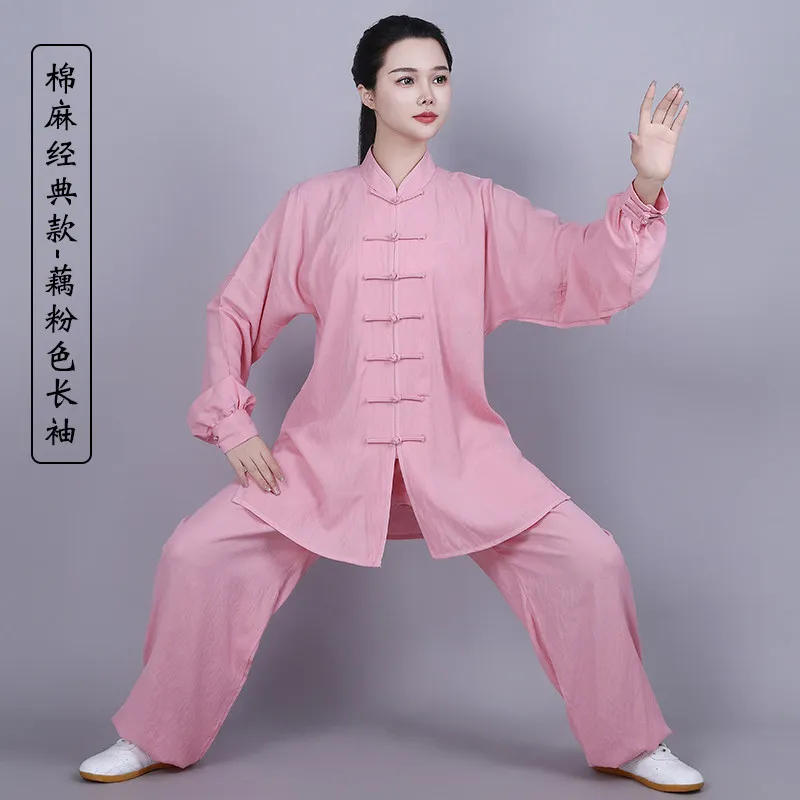 Lightweight Linen Cotton Tai Chi Suit Short Sleeve Senior Group Morning Exercise Martial Arts Training Wear Unisex Adults
