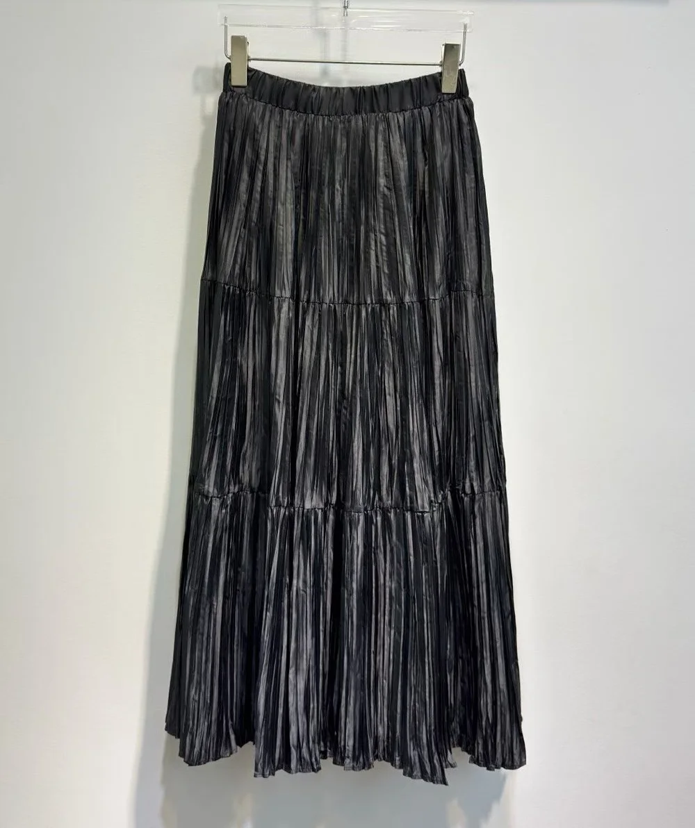 New Hot Sale Long Skirts 2026 Spring High Quality Clothes Women Elastic Waist Casual Black Beige Long Maxi Pleated Skirts