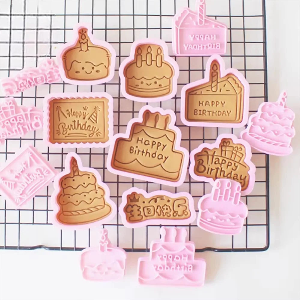 Happy Birthday Cookie Cutters Cake Biscuit Mold Cookie Stamp Kitchen Baking Pastry Bakeware Dessert Supplies