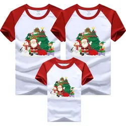 Cute Christmas Family Matching T-shirts Mom and Daughter Clothes Father and Kids Tees Cotton