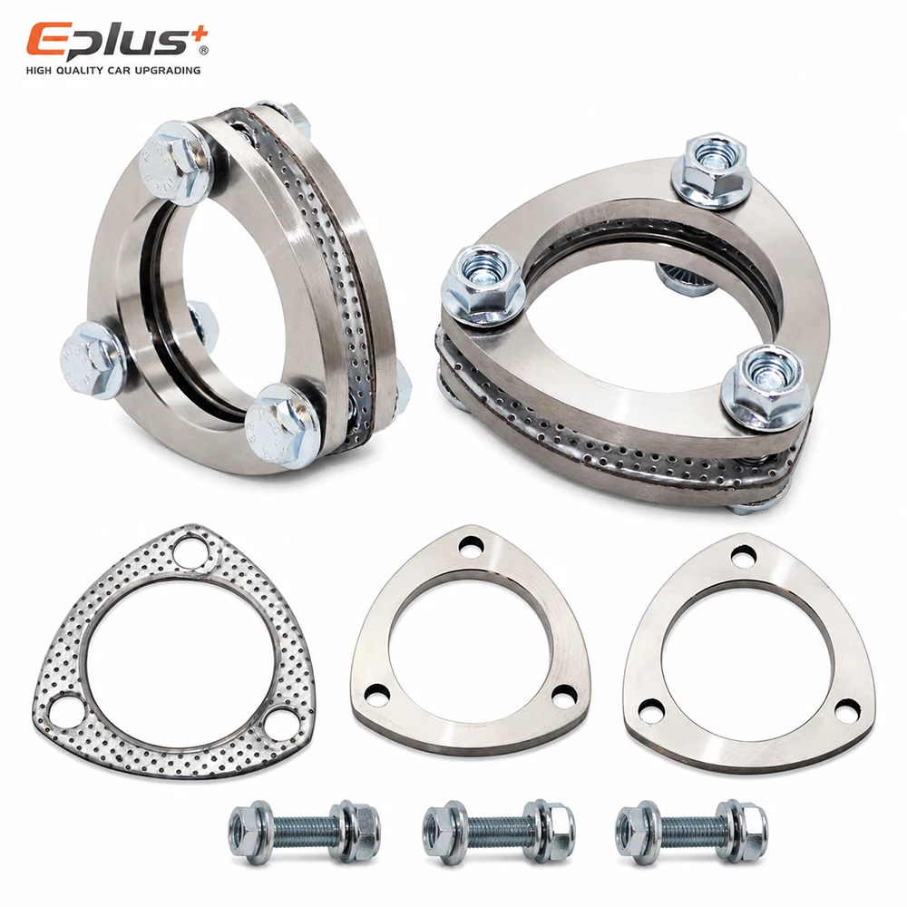Eplus Komplettes 3-Loch-Flanschverbindungsset aus 304 Edelstahl für Auspuffrohre, verstärkte Hochtemperaturdichtung für Auto- und Motorrad-Schalldämpfer