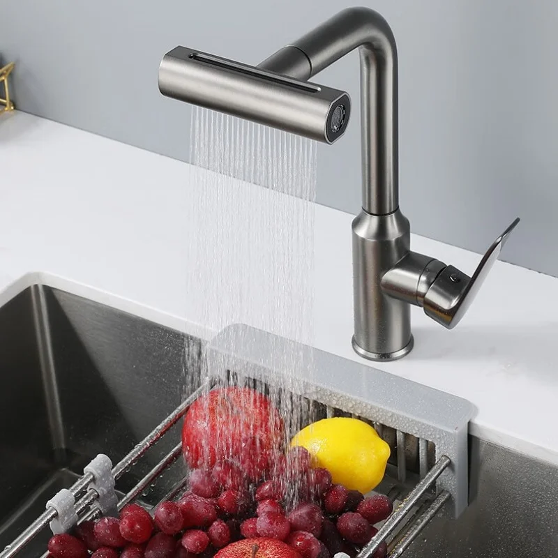 Grey Pull-Out Kitchen Faucet SUS304 Chrome Rotating Kitchen Tap Hot & Cold Sink Faucet  Sink Dishwasher Multifunctional Faucet