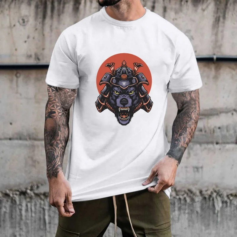 Japanese Samurai Armor Wolf Head Heat Transfer White Ink Iron - on Transfer, Stylish Cool Pattern, Suitable for T -