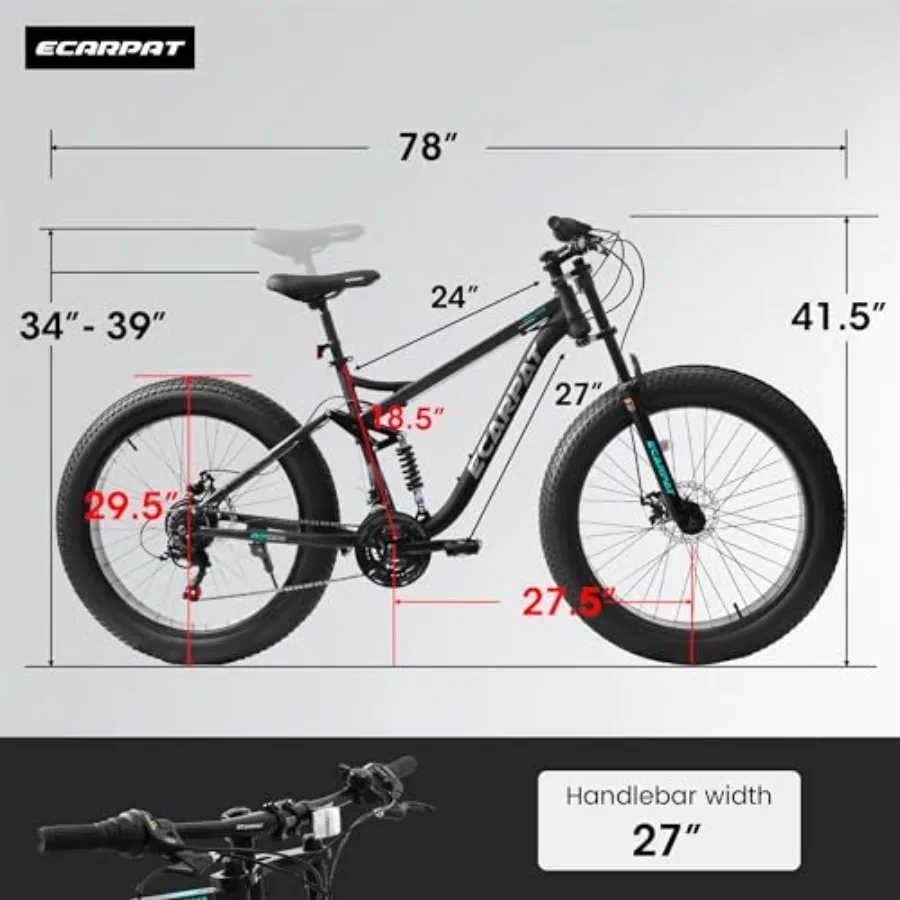 A26309 26インチ マウンテンバイク フルサスペンション 21速 ディスクブレーキ搭載 MTB自転車 26インチ 4ファットタイヤバイク 男女兼用