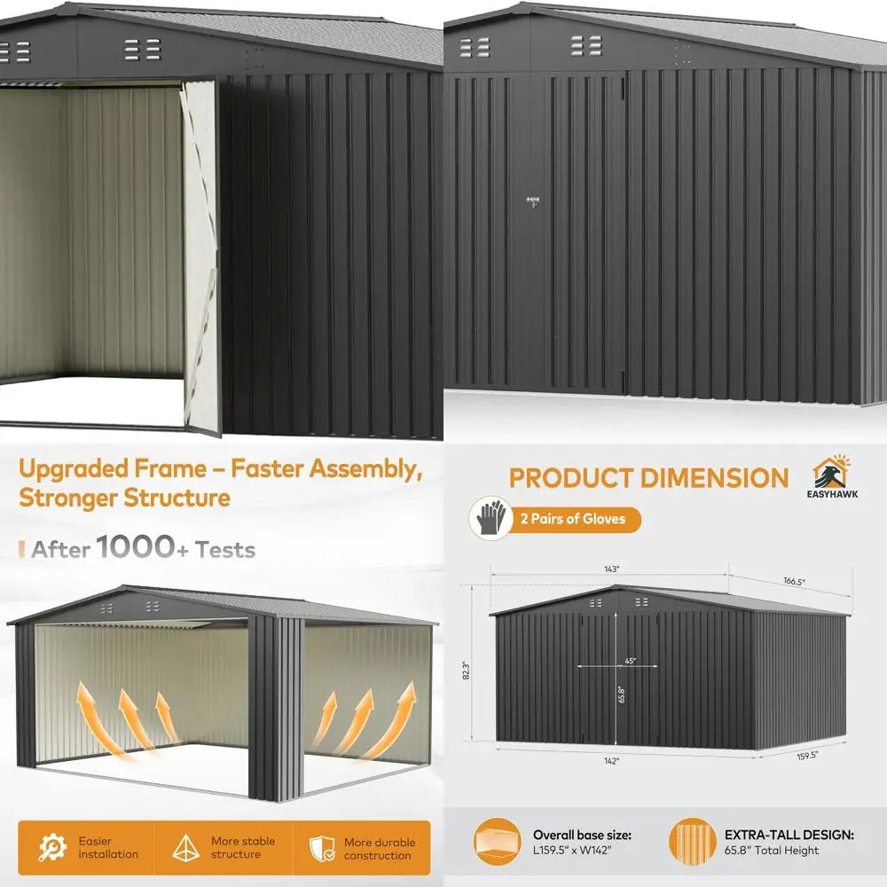 

Прочный металлический уличный сарай 12x14 футов с дверцей и замком для хранения садовых инструментов и оборудования